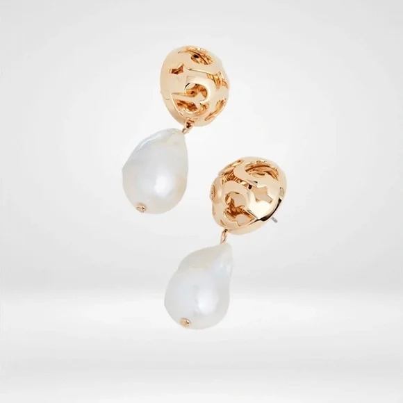 *SOLD* TORY BURCH Miller Bubble Logo Pearl Drop Earring’s - Picture 1 of 4